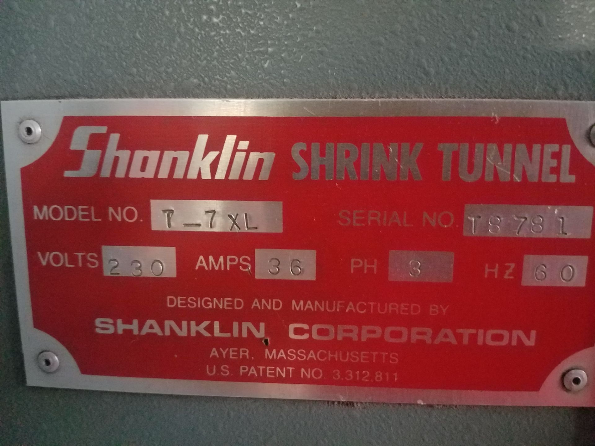 Shanklin T-7XL Shrink Tunnel, Serial # T8781, Volt 230, 3-Phase (Loading, Rigging & Site Management - Image 5 of 5