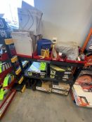 LOT OF ASSORTED ITEMS, INCLUDES FUEL LINES, STEEL TOE WORK BOOTS, OIL SEALS, GAS CAPS, COMBO