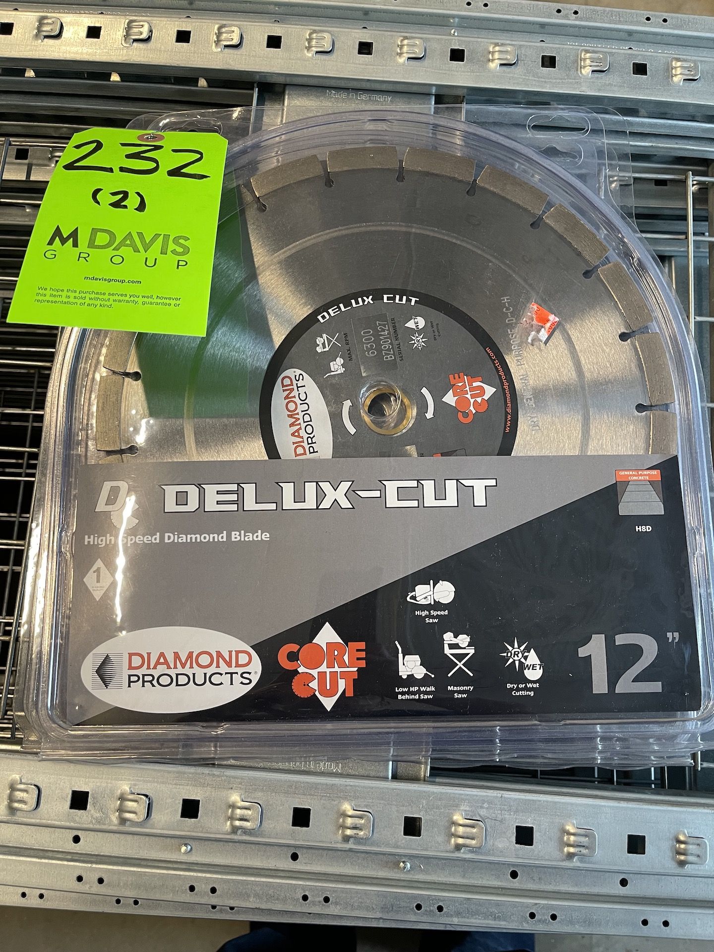 (2) DIAMOND PRODUCTS DELUX-CUT SAW BLADES (SEE PHOTOS FOR DETAILS) (ALL PURCHASES MUST BE PAID FOR