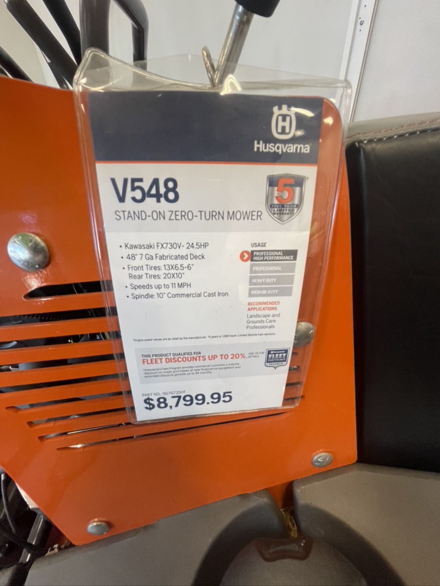 HUSQVARNA STAND-ON SERO-TURN MOWER, MODEL V548 (SEE TAG IN PHOTOS FOR MORE INFORMATION) (ALL - Image 6 of 6