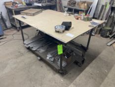 Work Shop Table, OD: 4 ft. 8” L x 36” W x 35” H, Mounted on Wheels (LOCATED IN PITTSBURGH, PA)