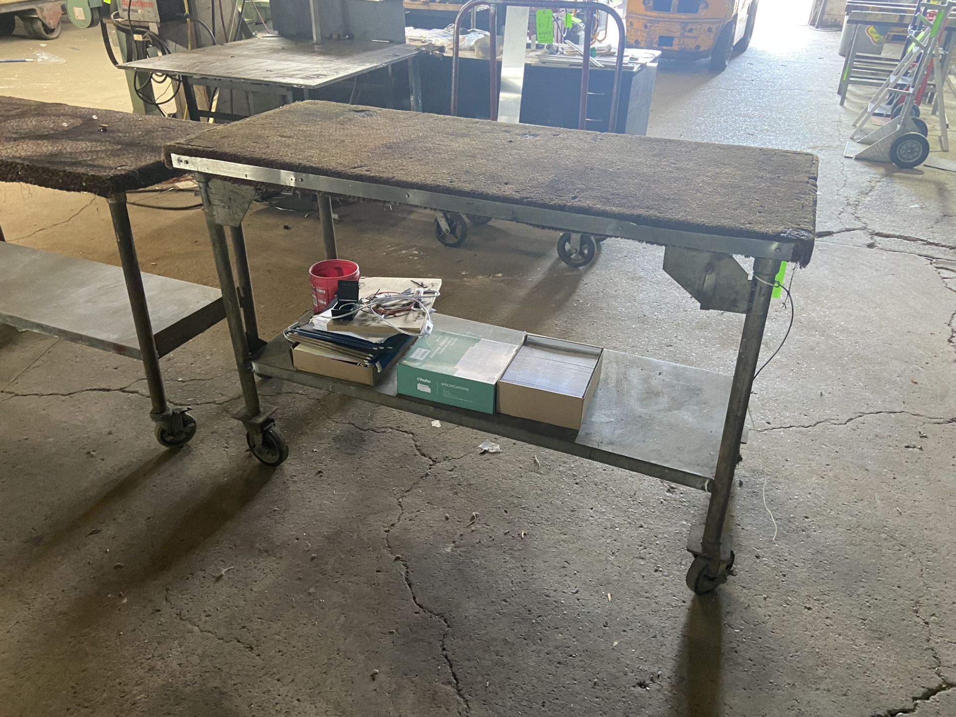 (3) Shop Tables, with Carpet Tops, OD: Aprox. 5 ft. 3” L x 25” W x 4 ft. 8” H; 4 ft. 8” L x 25” W - Image 2 of 4