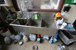 (3) Bowl S/S Sink, Overall Dims.: Aprox. 6 ft. L x 13” W x 18” H, Mounted on Legs (LOCATED IN