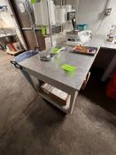 TABLE WITH S/S TOP, MOUNTED ON CASTERS 72" X 30" X 35" LWH