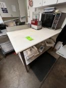 S/S TABLE WITH PLASTIC TOP AND S/S BACKSPLASH, 60" x 30" x 36" LWH