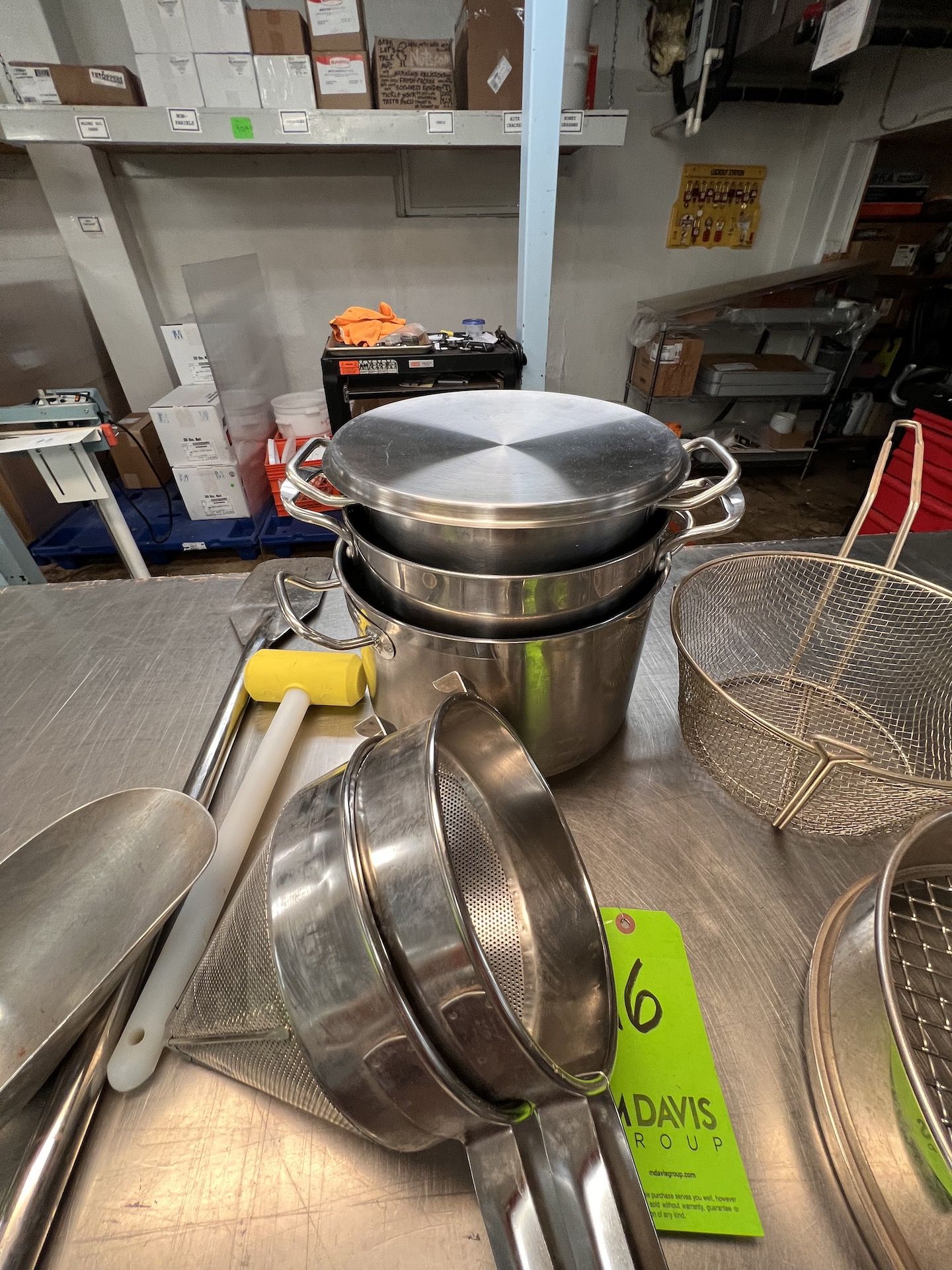 ASSORTED COOKING AND BAKING UTENSILS, S/S SCOOP, S/S PADDLE, S/S SIEVE, S/S FILTERS, POTS, PANS - Image 5 of 5
