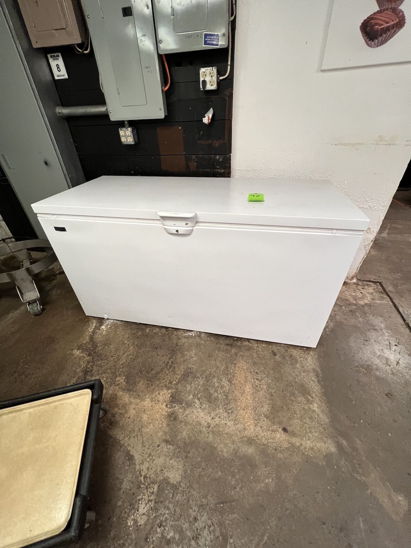 MAYTAG REACH IN CHEST FREEZER, APPROX. INTERIOR CHEST DIMS: 59" X 22" X 28"