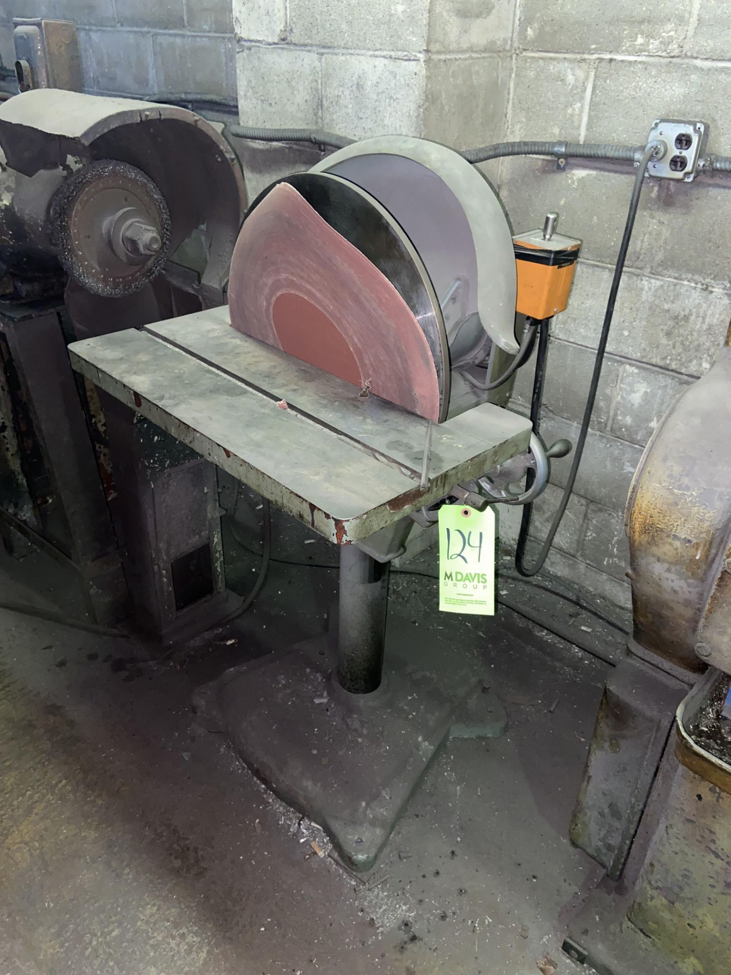 Pedestal Disc. Sander, Mounted on Frame, with Material Table (LOCATED IN PITTSBURGH, PA)