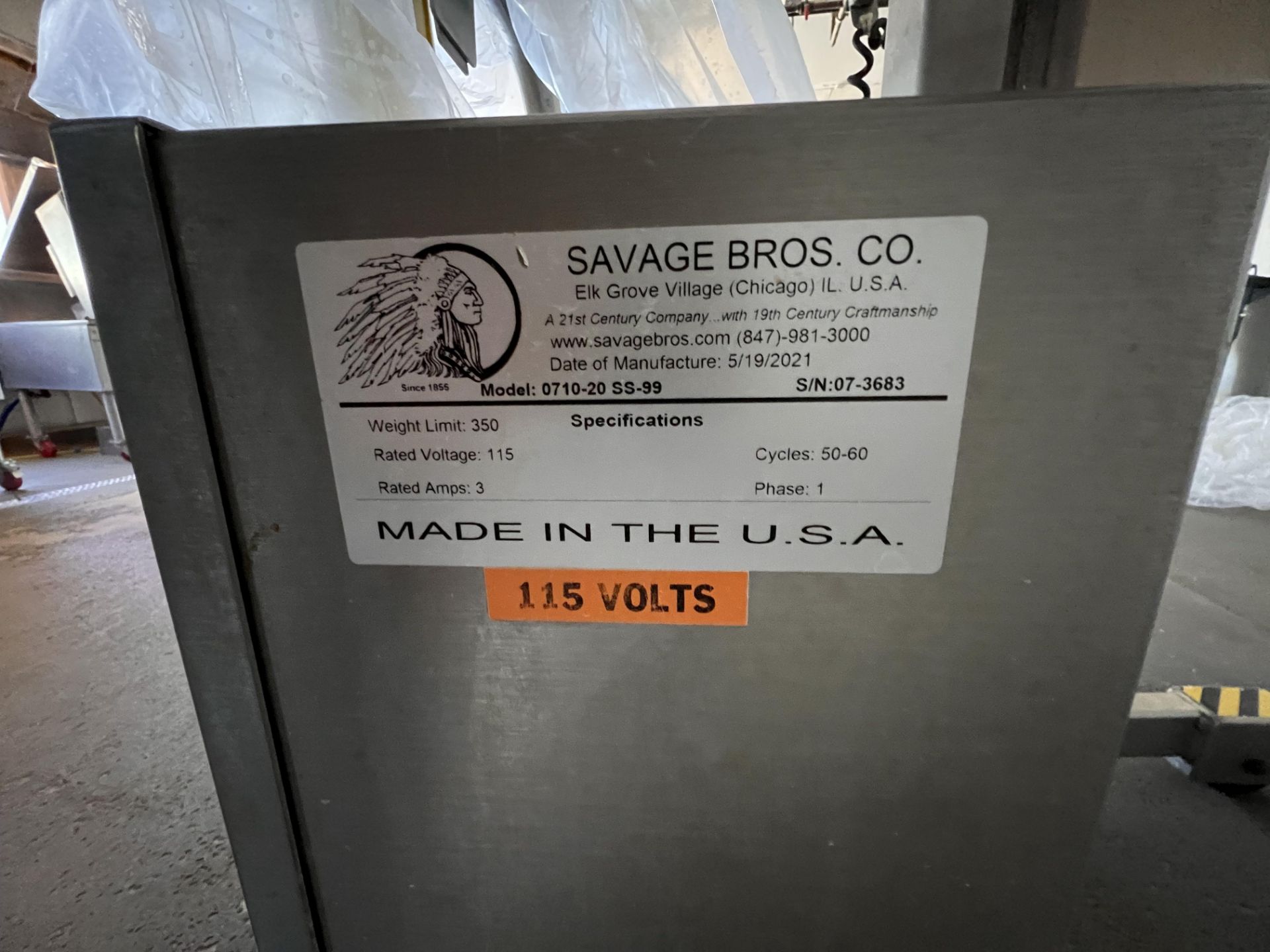 SAVAGE BROS S/S LIFT TILT TRUCK, MODEL 0710-20 SS-99, S/N 07-3683, 115 V , 1 PHASE - Image 6 of 9