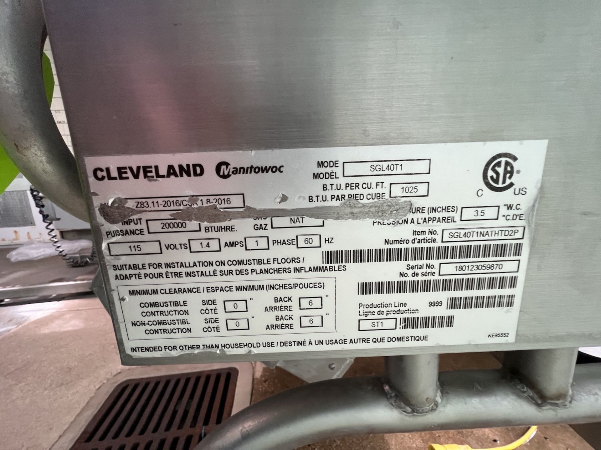 CLEVELAND TILTING BRAISING PAN, MODEL SGL40TI, HAND CRANK TILT, GAS FIRED - Bild 3 aus 4