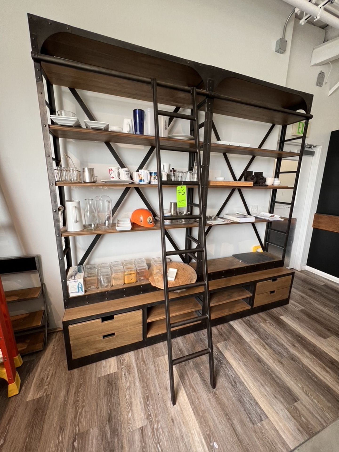 WOOD AND METAL SHELF WITH LADDER ATTACHMENT (DOES NOT INCLUDE CONTENTS) - Image 3 of 3