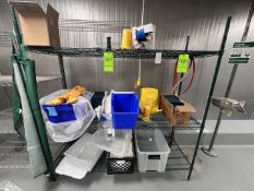 JANITORIAL SUPPLIES AND OTHER CONTENTS ON WIRE RACK