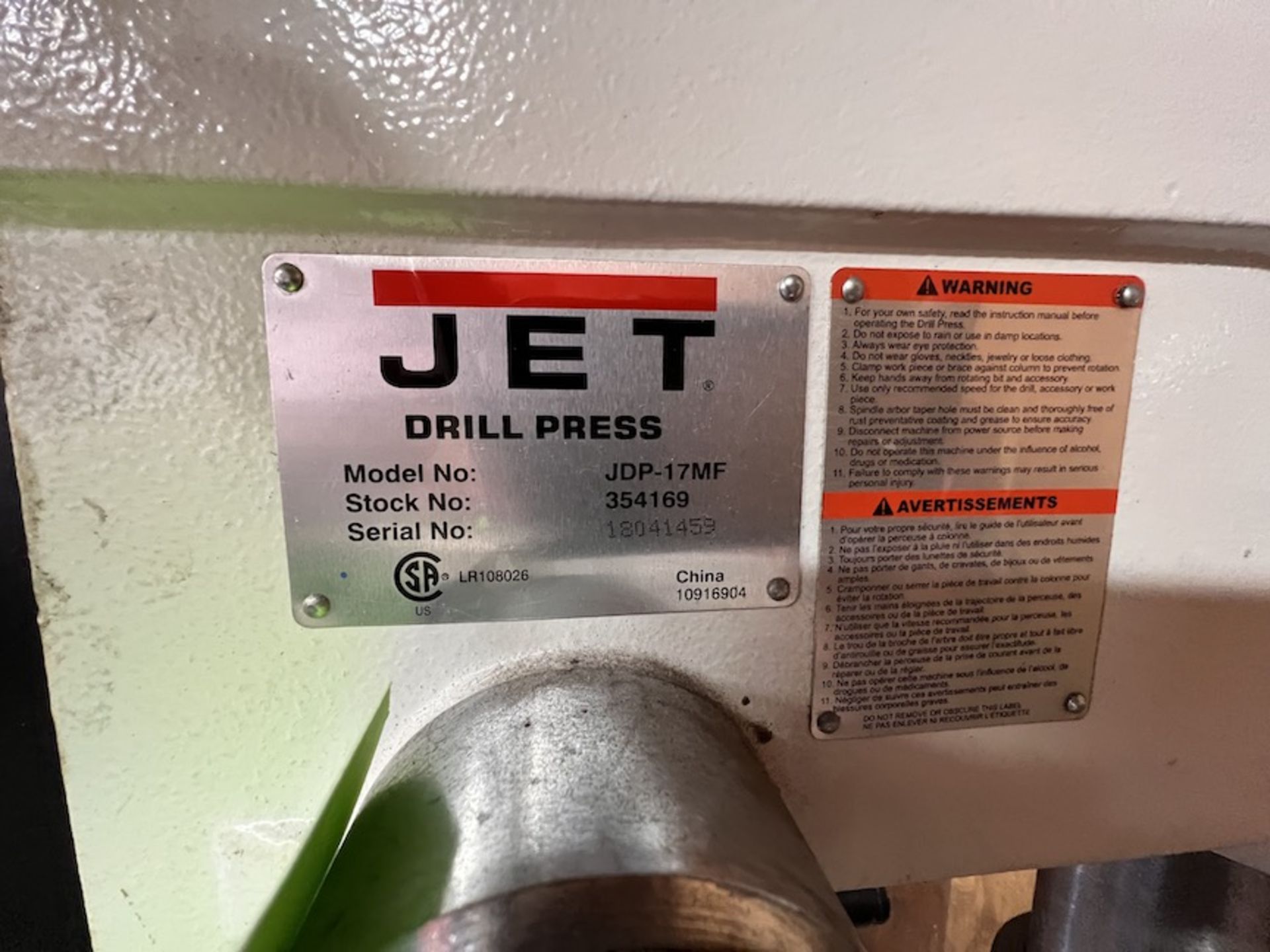 JET DRILL PRESS, MODEL JDP-17MF, S/N 18041459 - Image 3 of 4