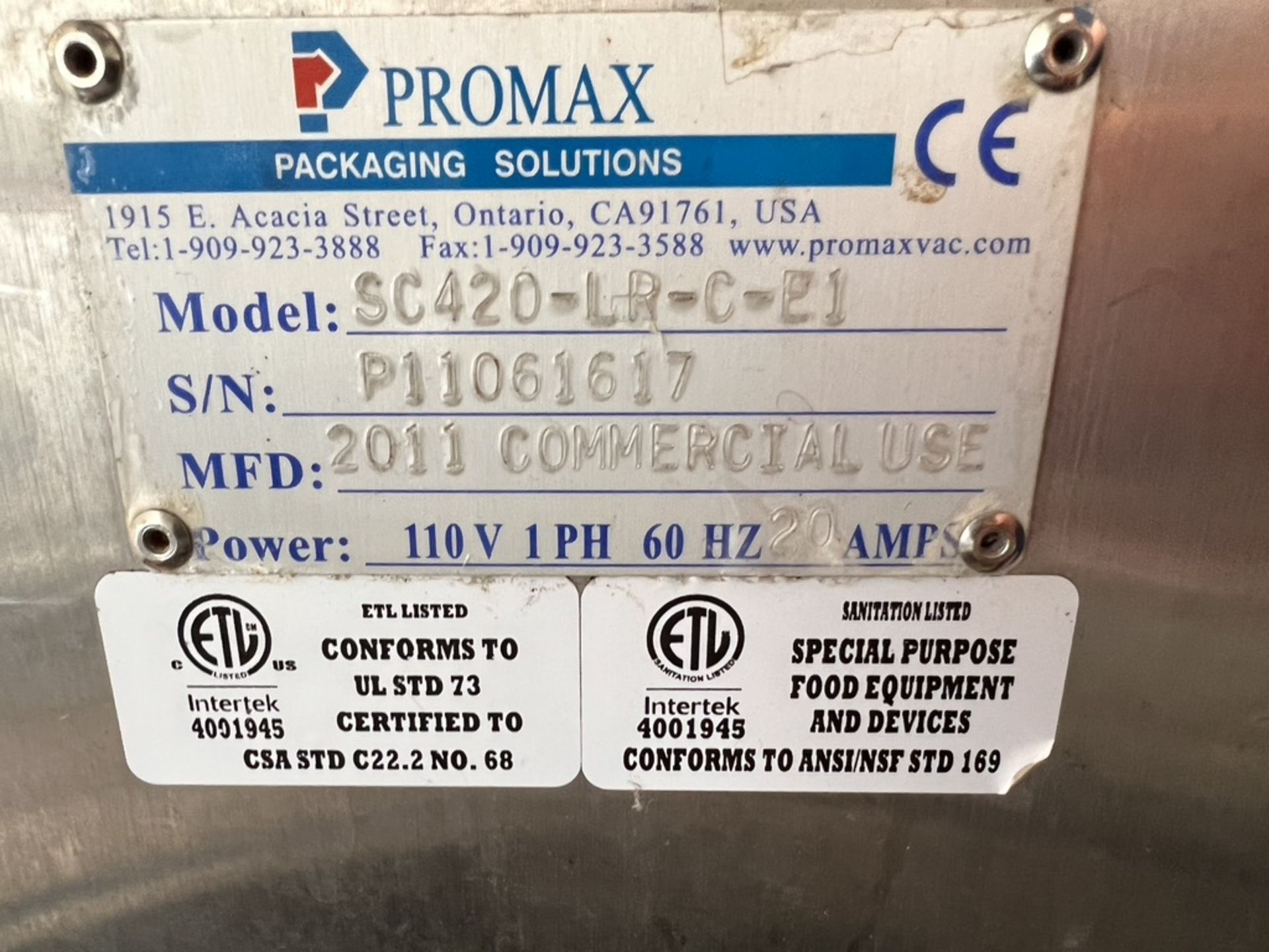 PROMX SINGLE-CHAMBER VACUUM CHAMBER SEALER, MODEL SC420-LR-C-21, S/N P11061617, 110V, 1 PHASE - Image 8 of 8