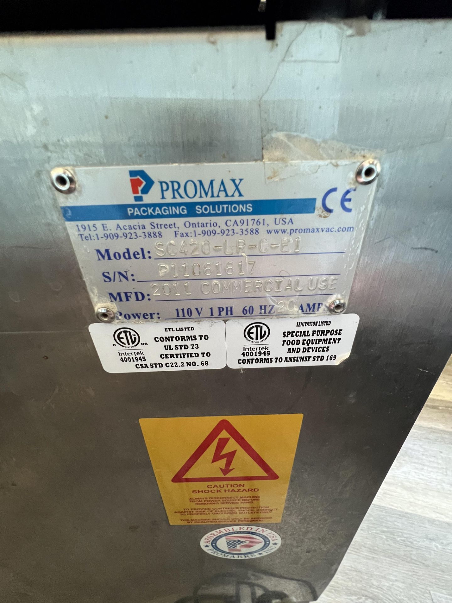 PROMX SINGLE-CHAMBER VACUUM CHAMBER SEALER, MODEL SC420-LR-C-21, S/N P11061617, 110V, 1 PHASE - Image 2 of 8