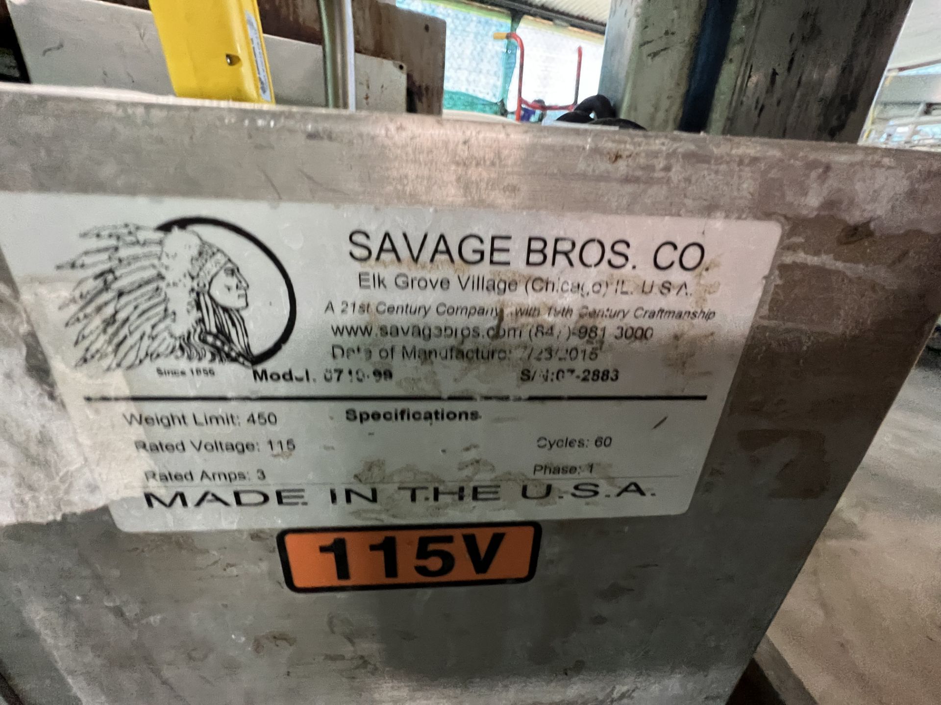 SAVAGE BROS S/S LIFT TILT TRUCK, MODEL 0710-98, S/N 072883, 115 V, 1 PHASE - Image 2 of 7