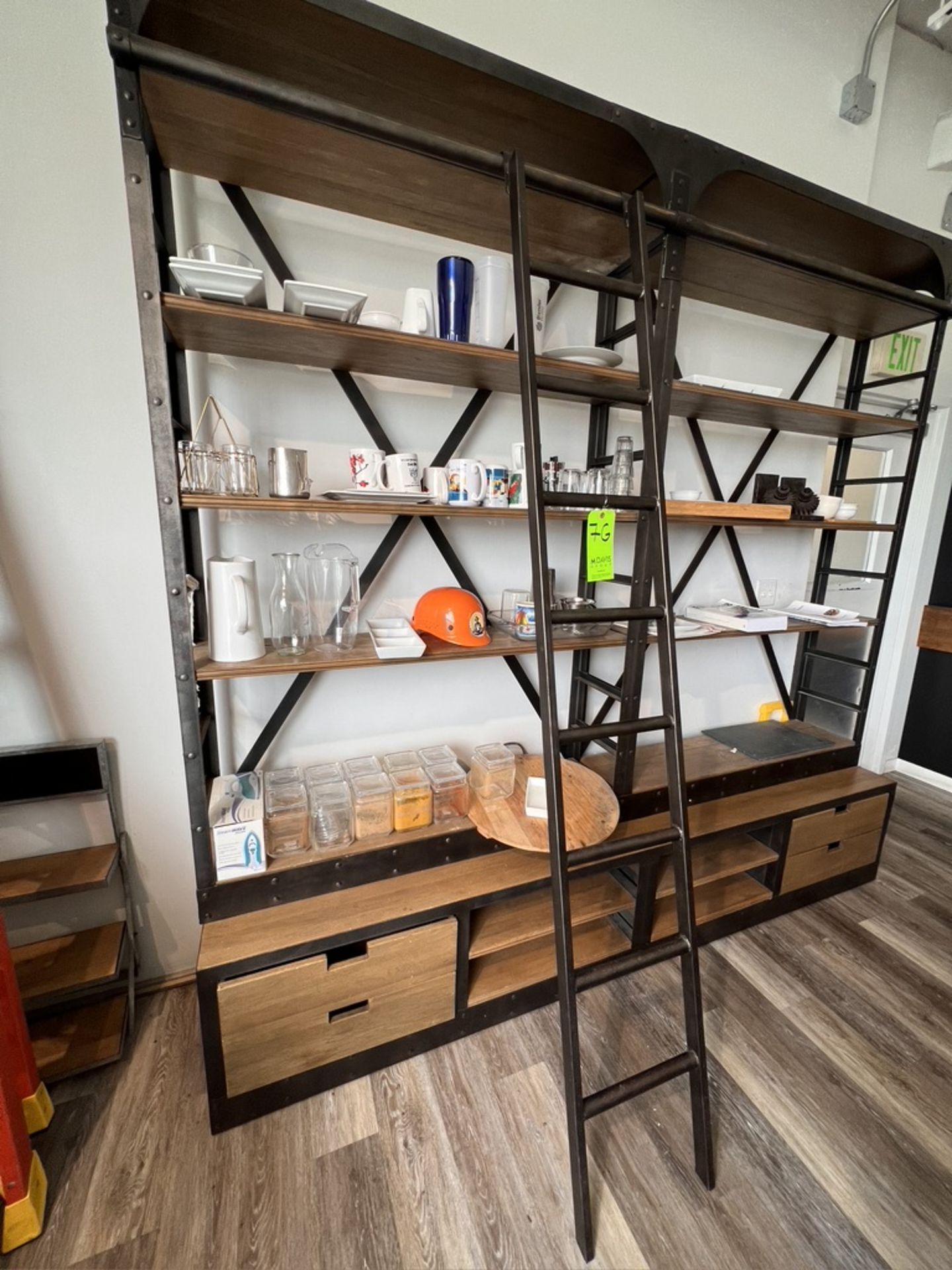 WOOD AND METAL SHELF WITH LADDER ATTACHMENT (DOES NOT INCLUDE CONTENTS) - Image 2 of 3