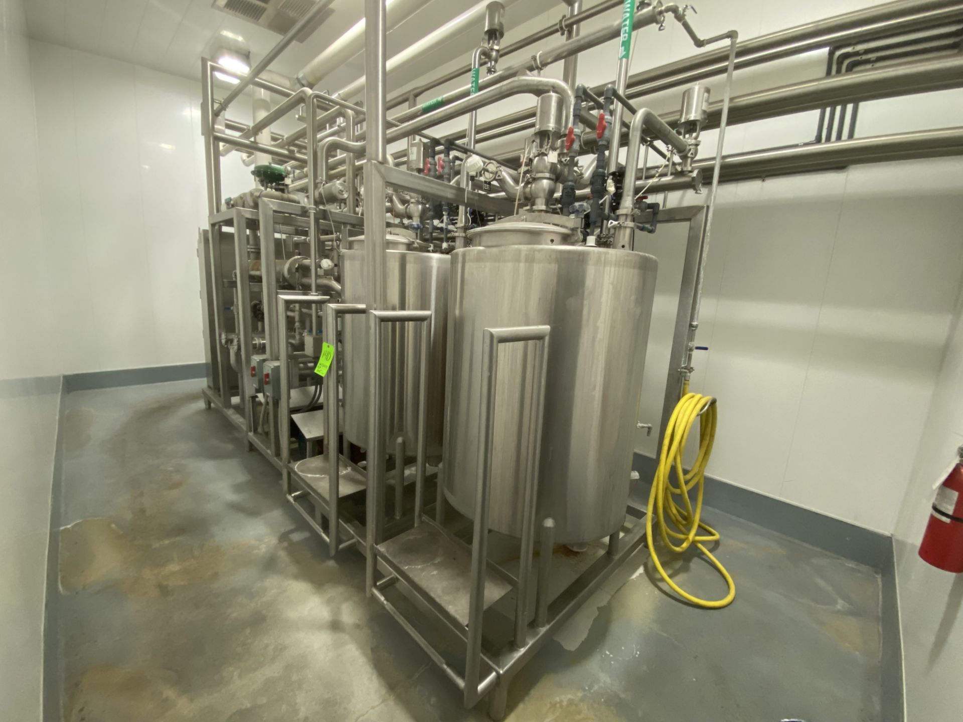 Raw & Pasteurized CIP Skid, Single Service System, with (2) Single Wall Tanks, with (2) She’ll &