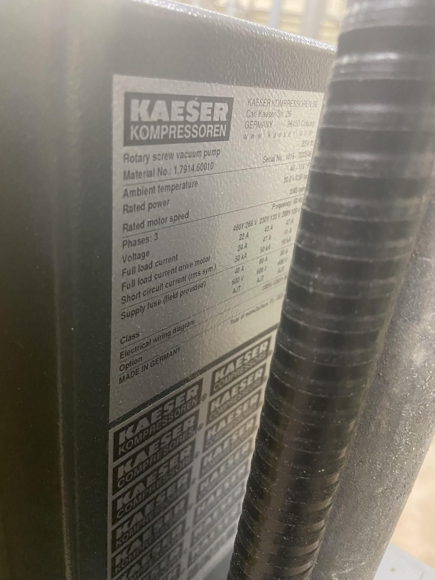 2021 Kaeser 20 hp Rotary Vacuum Screw Air Compressor, S/N 1019-7833546, 115 Volts, 3 Phases (LOCATED - Image 4 of 9