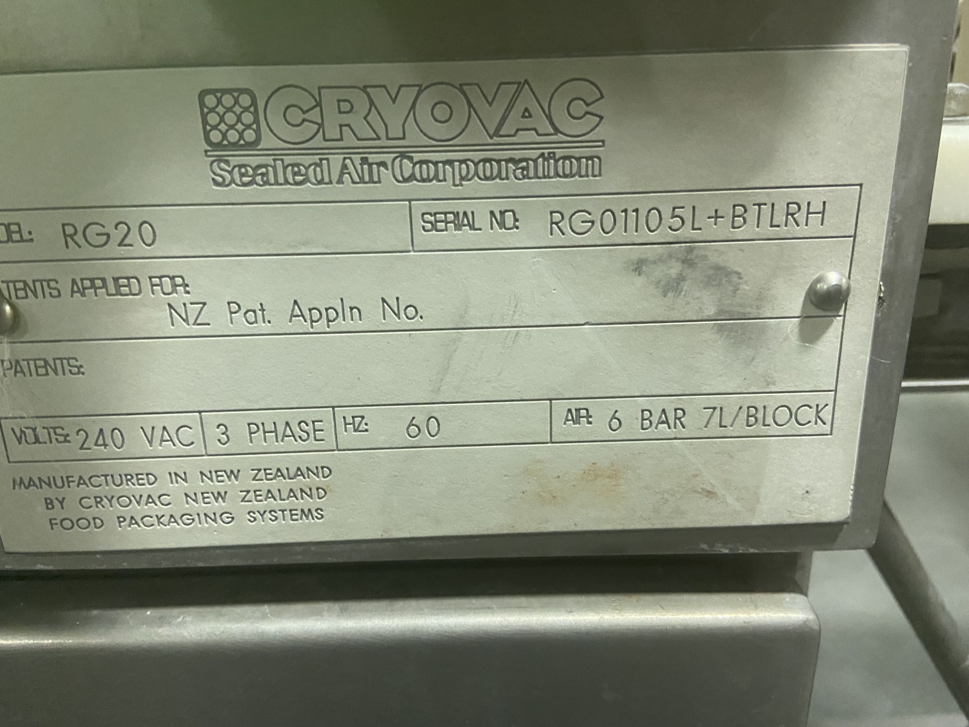 Cryovac RG20 Bag Re-Gusset, Chamber Dims.: Aprox. 35” H x 3 ft. 5” Dia., Mounted on S/S Legs ( - Image 2 of 7