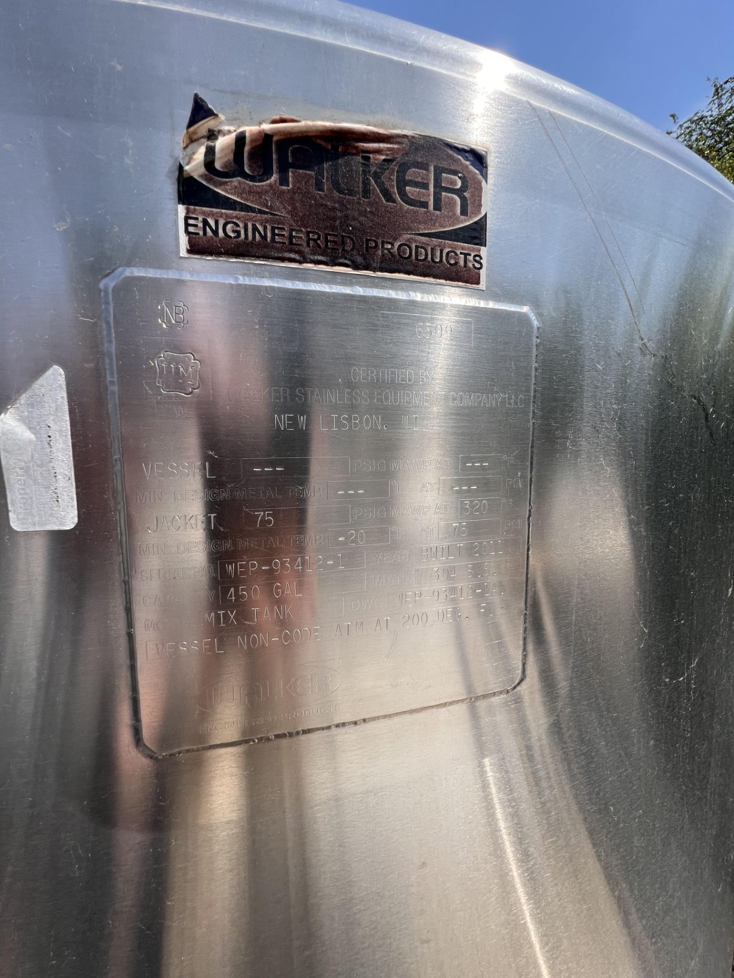 WALKER 450 GALLON JACKETED MIXING TANK, MODEL MIX TANK, S/N WEP-93412-1 - Image 10 of 21