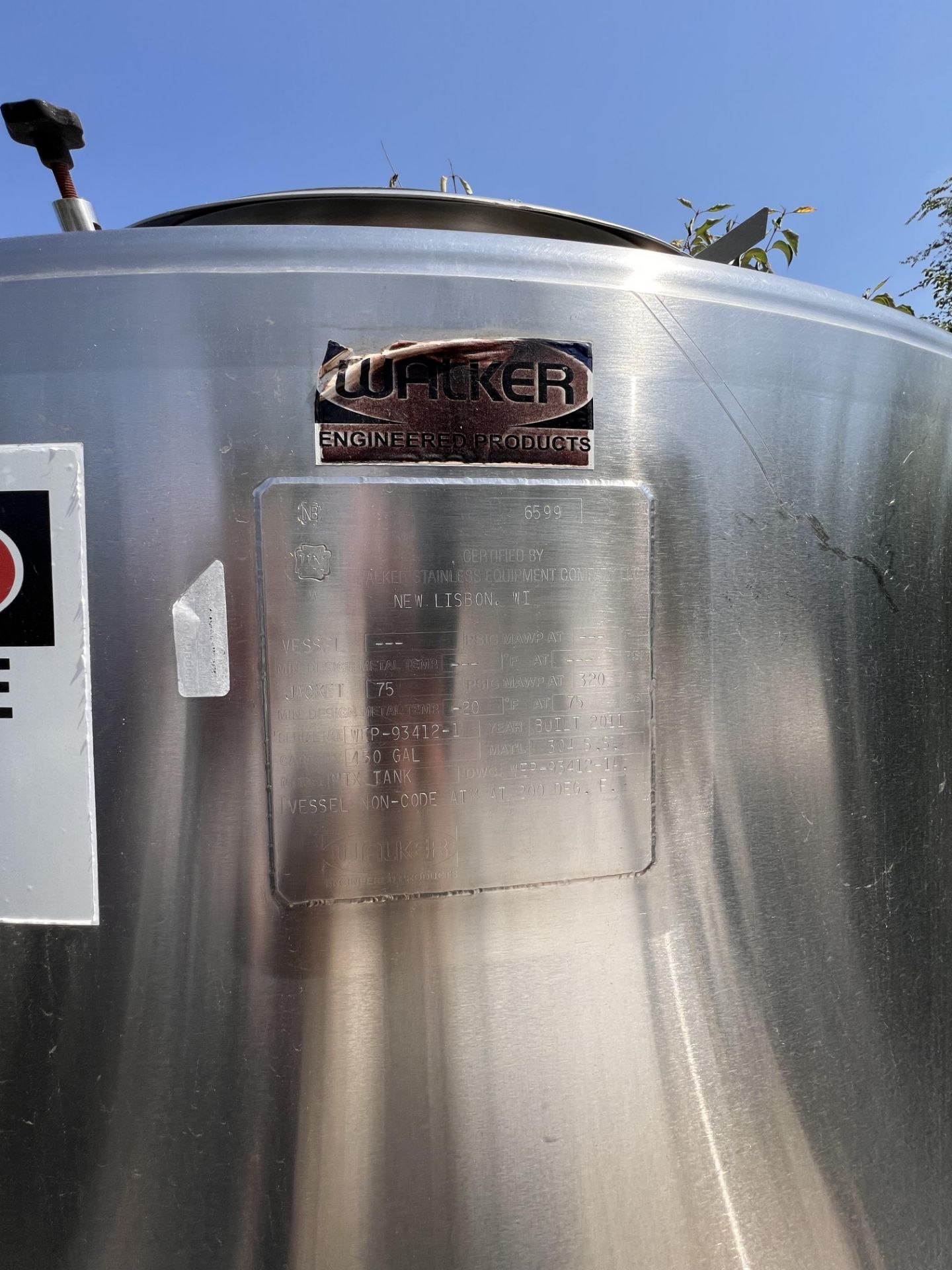 WALKER 450 GALLON JACKETED MIXING TANK, MODEL MIX TANK, S/N WEP-93412-1 - Image 14 of 21