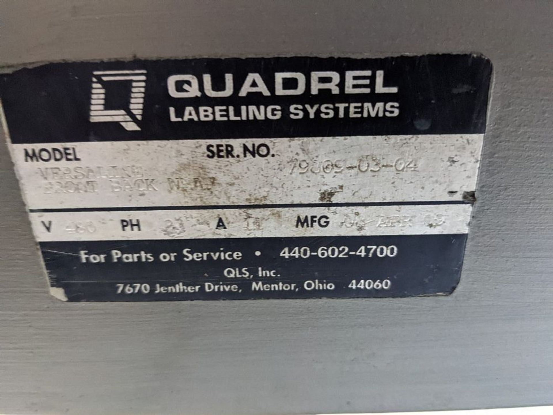 Quadrel Front and Back Wrap Labeler - Volts: 480 - A: 11 - PH: 3 - MFG: 08 APR 09 - Height: 75in - - Image 16 of 16