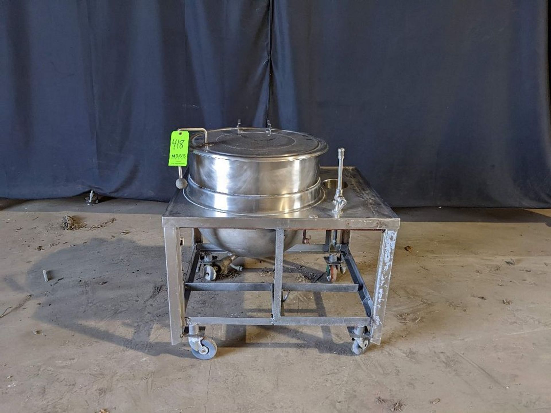 Qty (1) 40 Gallon Jacketed Kettle - Integrated with Stainless Table with Drain - Includes Hinged