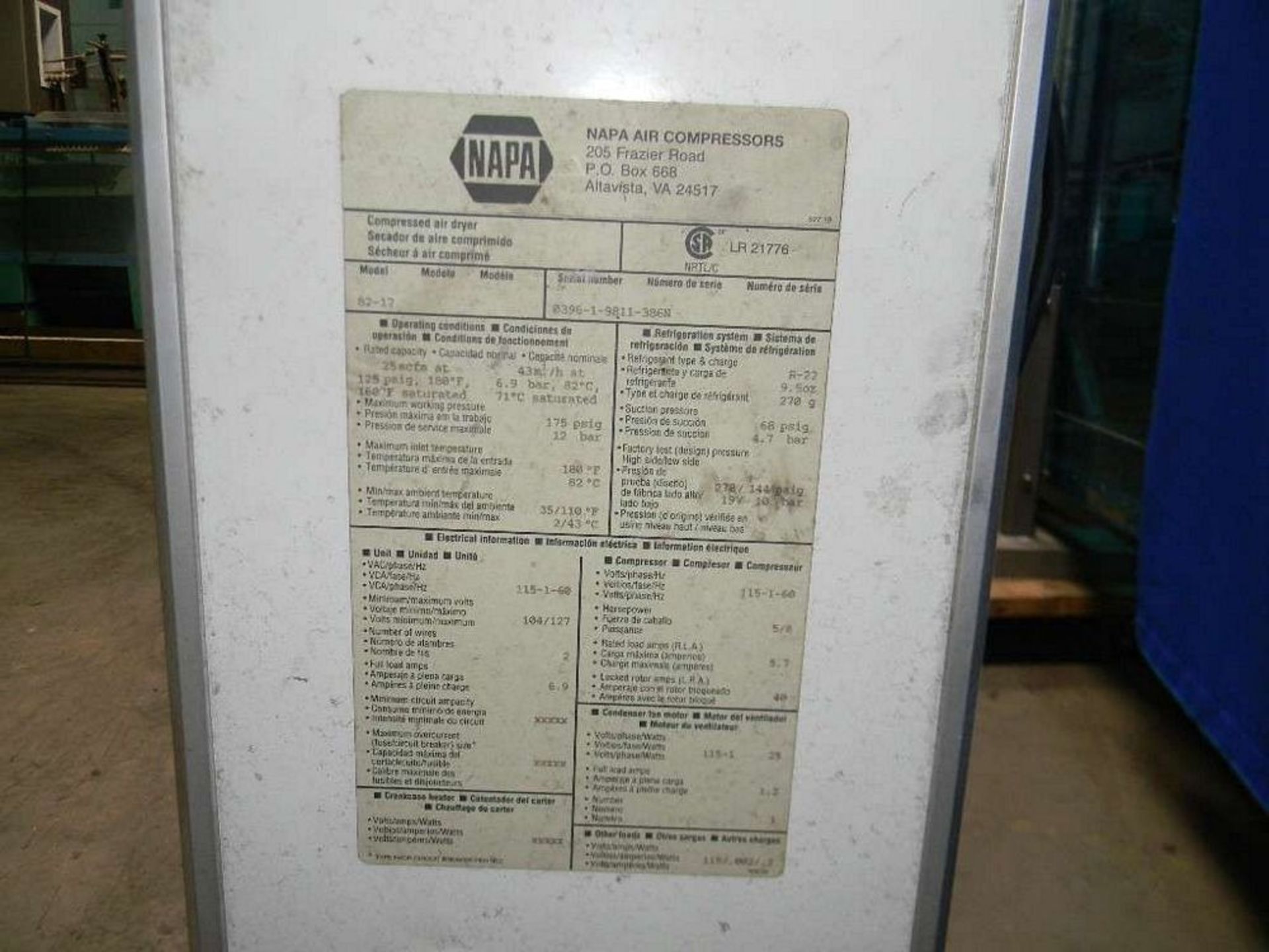 Qty (1) Compressed Air Dryer - Rated 25 scfa @ 125 psig / 180*F - Max working pressure - 175 - Image 5 of 5