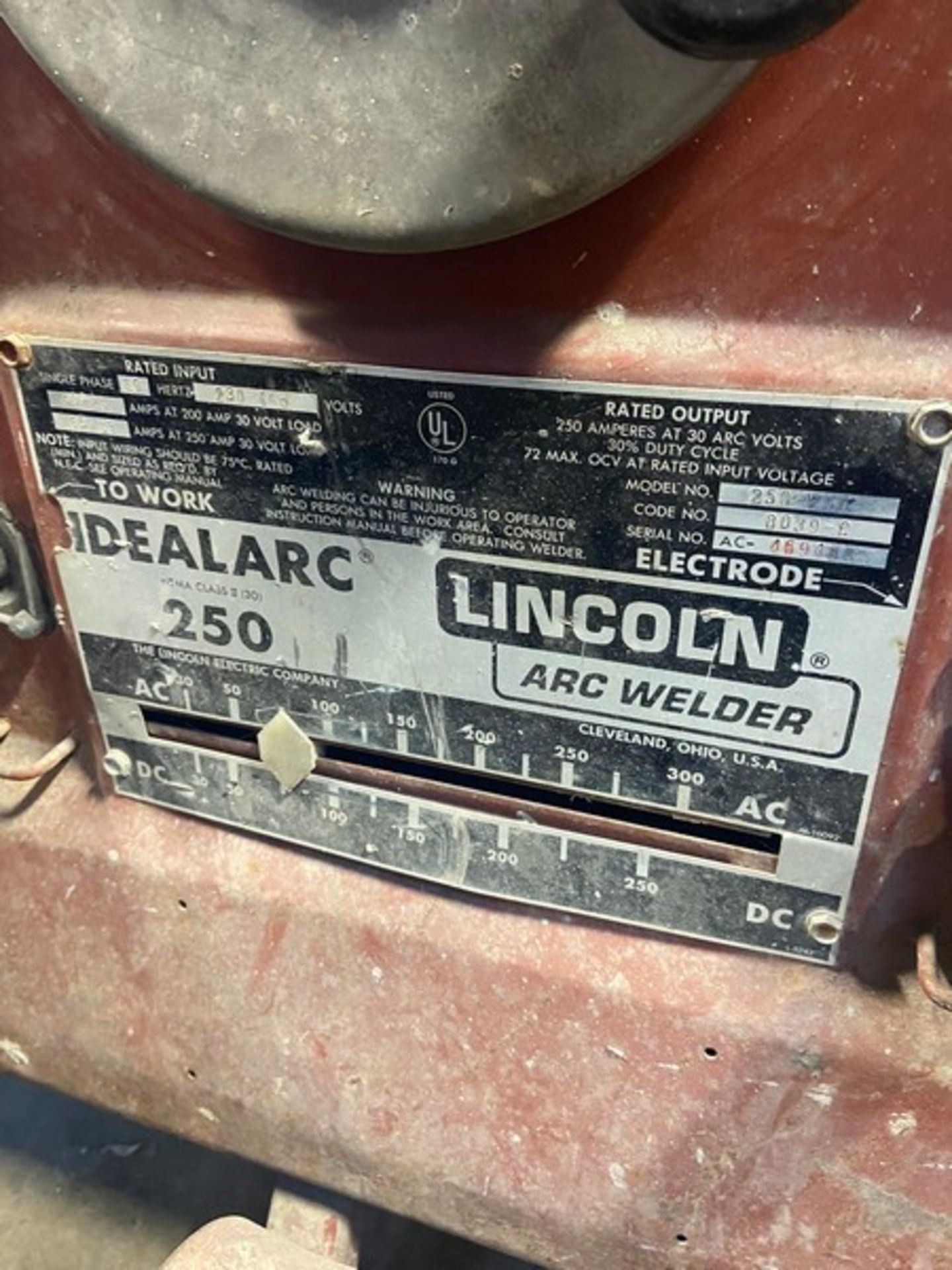 Lincoln Arc Welder, M/N IDEALARC 250, S/N AC-46948, Mounted on Wheels (LOCATED IN MONROEVILLE, PA)( - Bild 4 aus 8