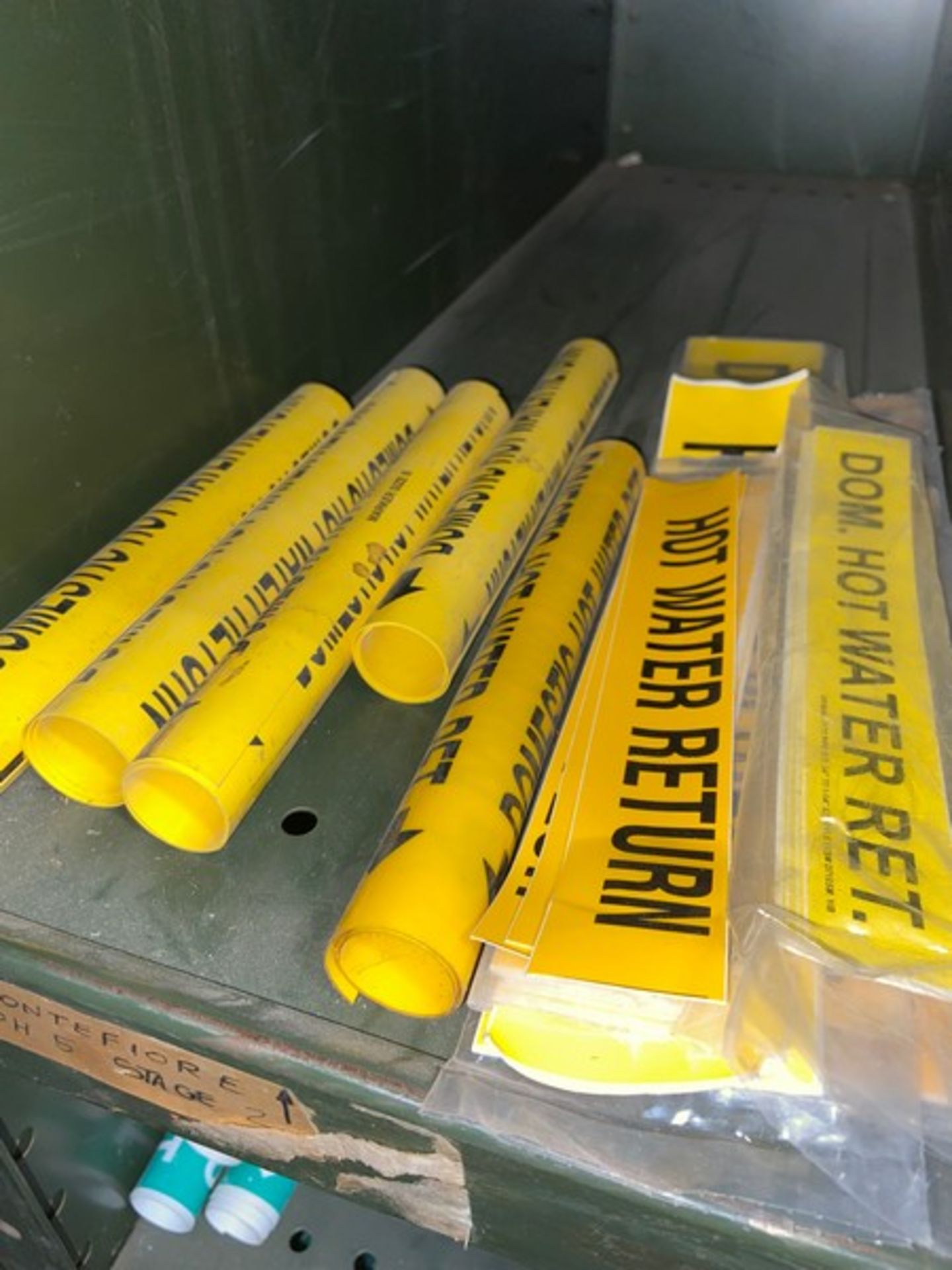 Lot of Assorted Pipe Signage, Includes Green & Yellow Signage, Labels Include Sanitary Drain, - Image 2 of 10