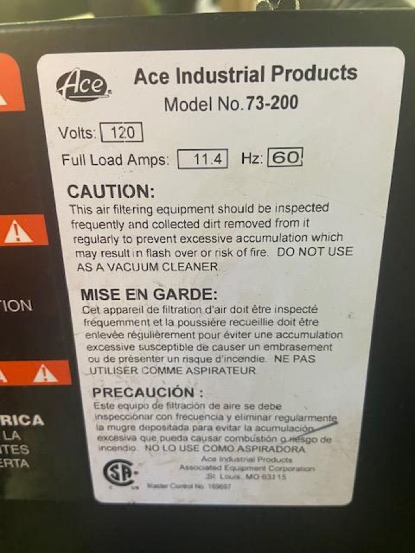Ace Fume Extractor, M/N 73-200, 120 Volts (LOCATED IN MONROEVILLE, PA) - Bild 7 aus 18