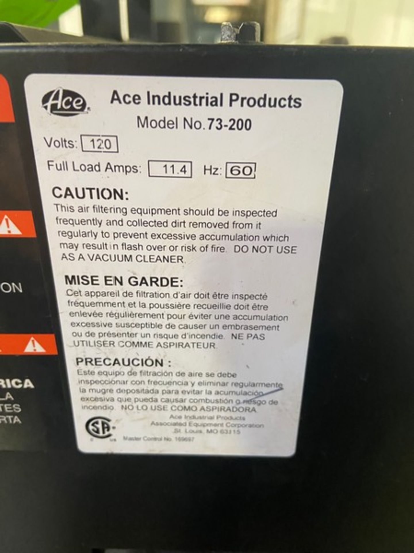Ace Fume Extractor, M/N 73-200, 120 Volts (LOCATED IN MONROEVILLE, PA) - Bild 16 aus 18