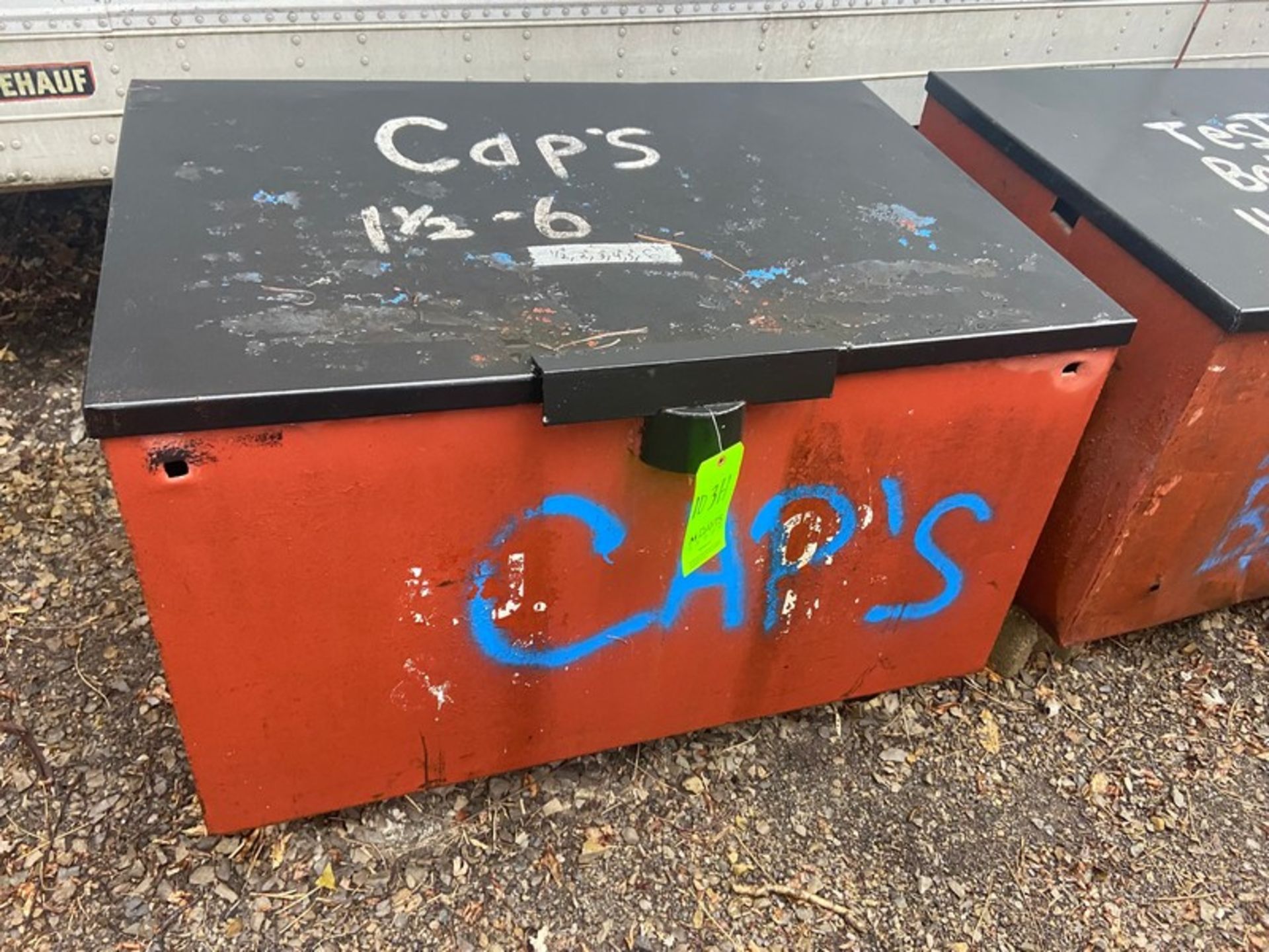 Gang Box, with Hinge Lid, Overall Dims.: Aprox. 50” L x 32” W x 34” H, with Assortqed 1-1/2"-6" Caps