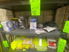 Contents of Shelves, Including SafetyGear Hearing Protection, Moldex 2200NRS Masks, Heal Straps, &