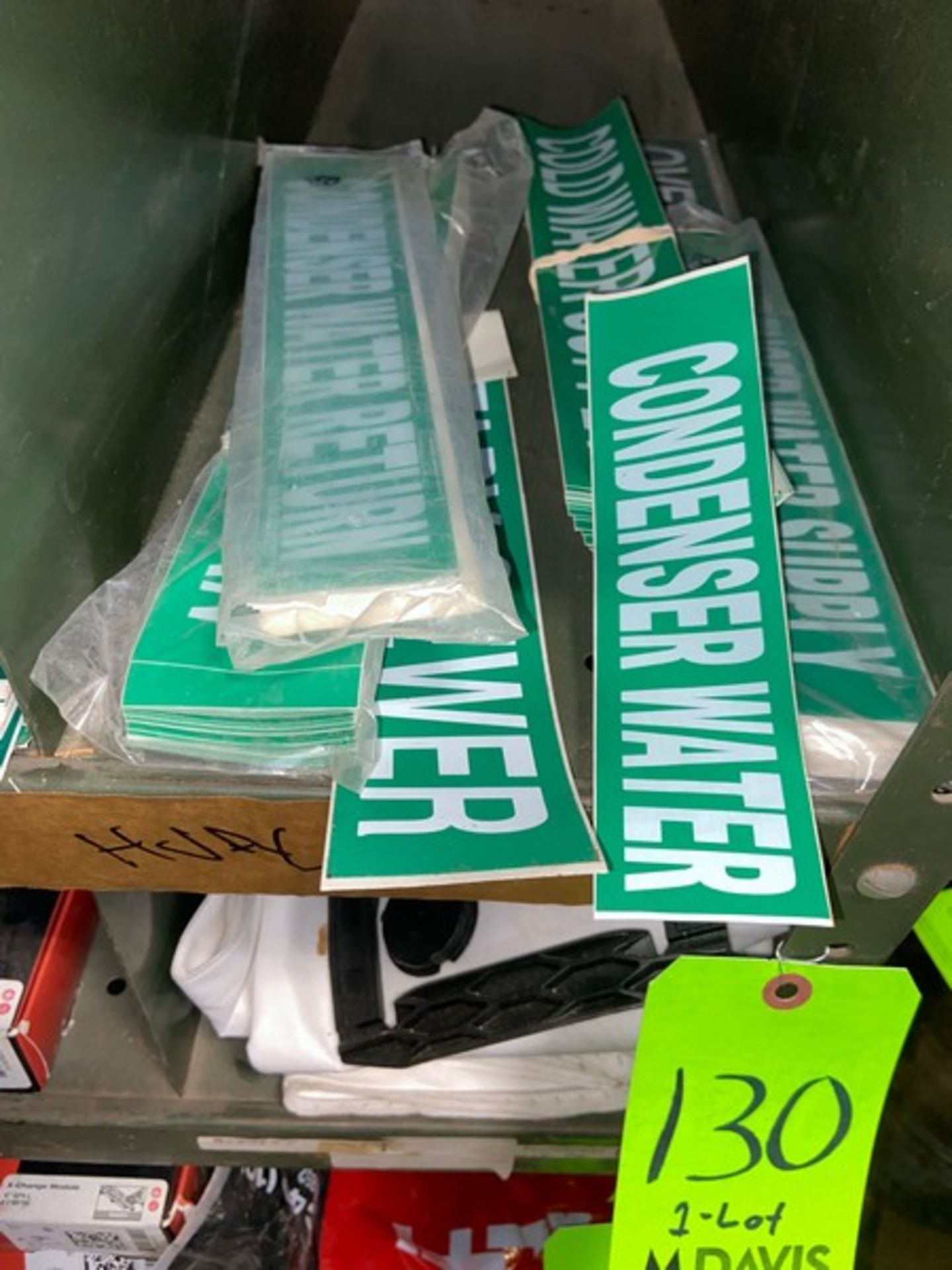 Lot of Assorted Pipe Signage, Includes Green & Yellow Signage, Labels Include Sanitary Drain, - Bild 5 aus 10