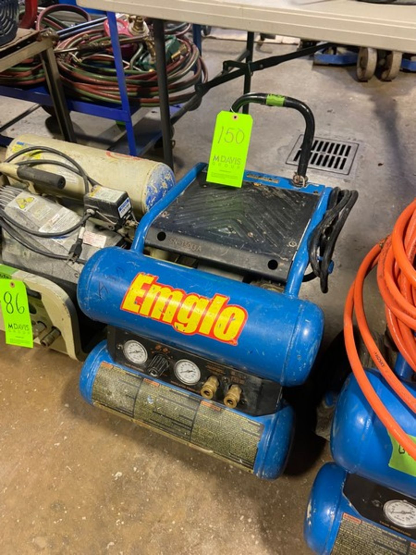 Emglo Portable Air Compressor, with S/S Diaphragm Pump, with Orange Hose, Mounted on Portable Wheels