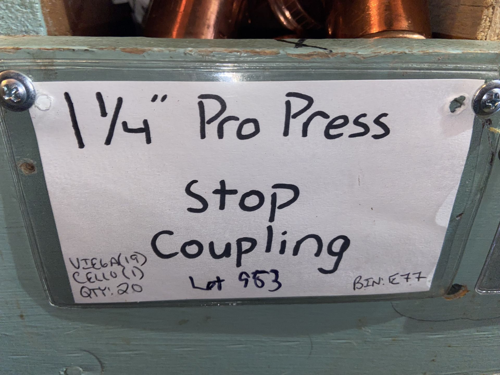 VIEGA (19) 1 1/4” pro press stop coupling CELLO (1) (LOCATED IN MONROEVILLE, PA) - Image 2 of 4