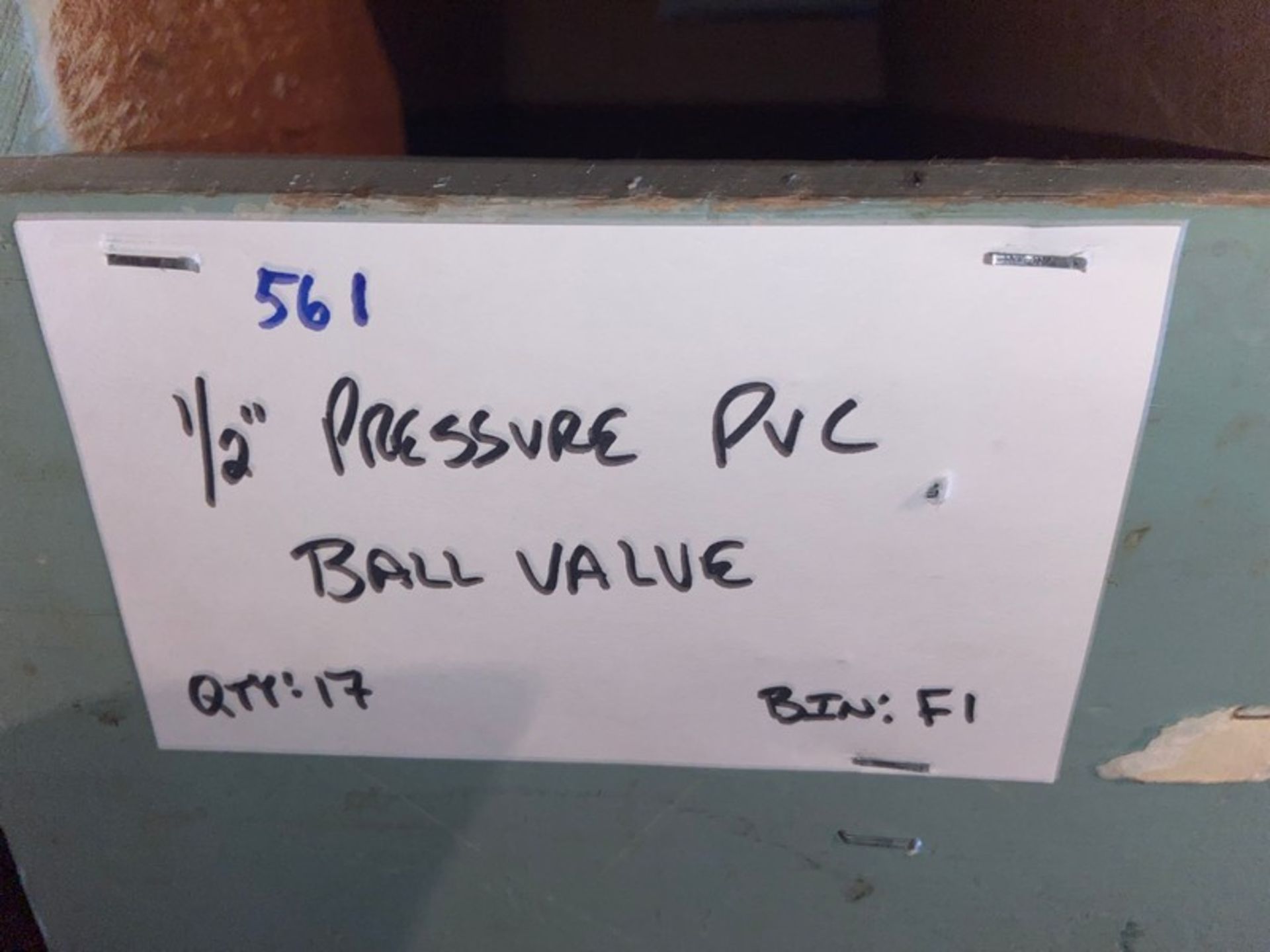 (17) 1/2" Pressure PVC Ball Valve (Bin: F1); (15) 1/2" Pressure PVC Coupling (Bin: F1) (LOCATED IN - Image 11 of 11