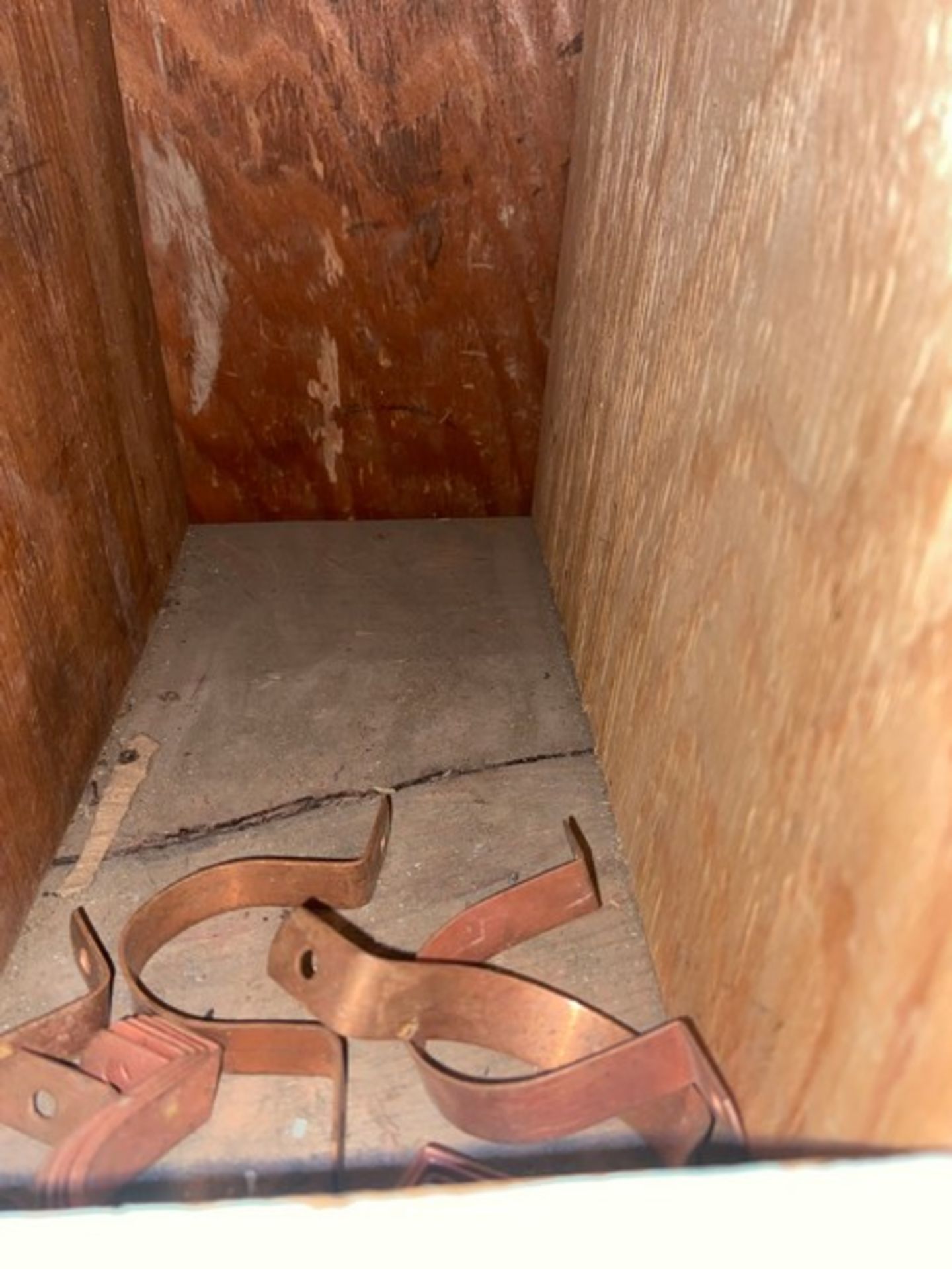 (10) 1-1/2" Two Hole Copper Strap (Bin: A31); 6-Boxes of Copper Nails (Bin: A32); (35) Copper 1/2"