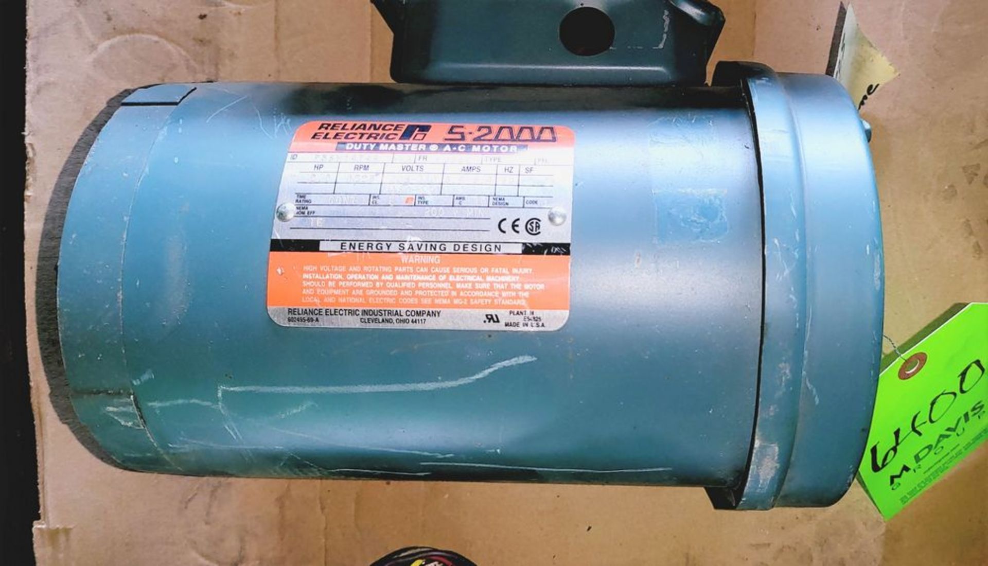 Qty (1) Reliance Electric 5.2000 FJ56C Frame Motor - 3 phase - 2 hp - 1725 rpm - 208-230/460-480