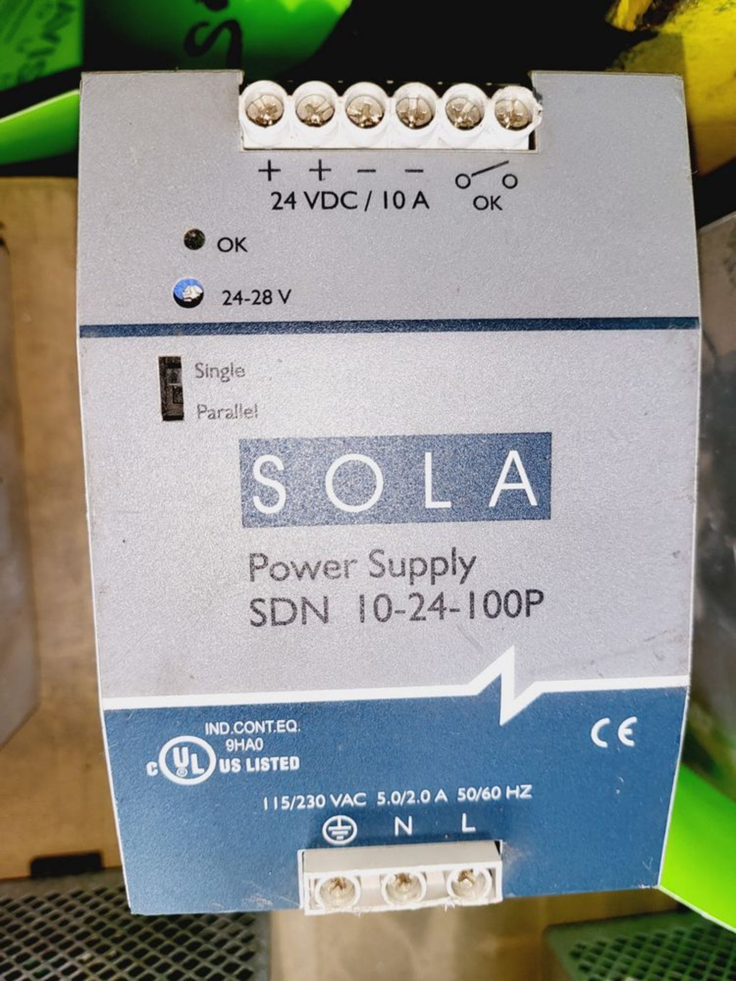 Qty (1) Sola DC Power Supply Model SDN 10-24-100p - 115/230 volt Input - 24 Volt DC 10 amp output