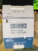 Qty (1) Sola DC Power Supply Model SDN 10-24-100p - 115/230 volt Input - 24 Volt DC 10 amp output