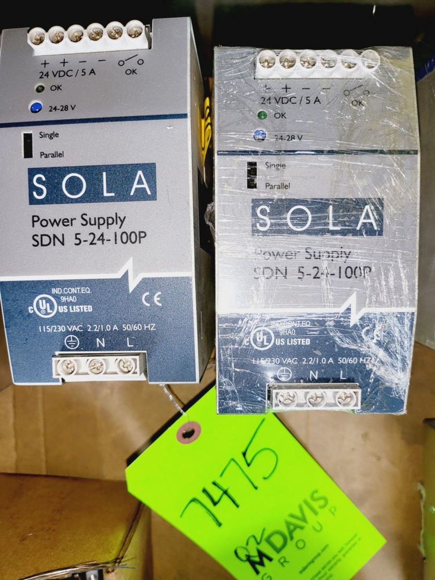 Qty (2) Sola DC Power Supply Model SDN 5-24-100p - 115/230 volt Input - 24 Volt DC 5 amp output