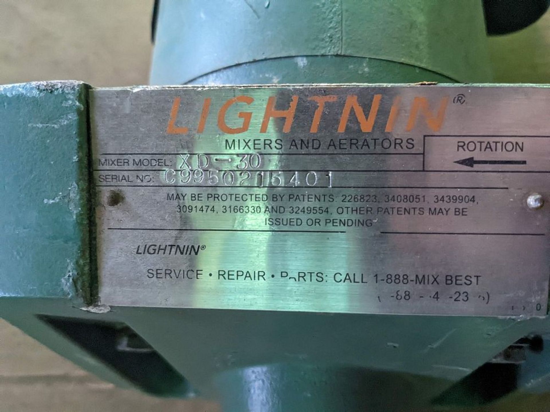 Lightning Mixer and Agitator - Model: XD-30 - S/N: C9950215401 30HP - 60/50Hz - 115v/230v - 4.6A/2. - Image 3 of 4