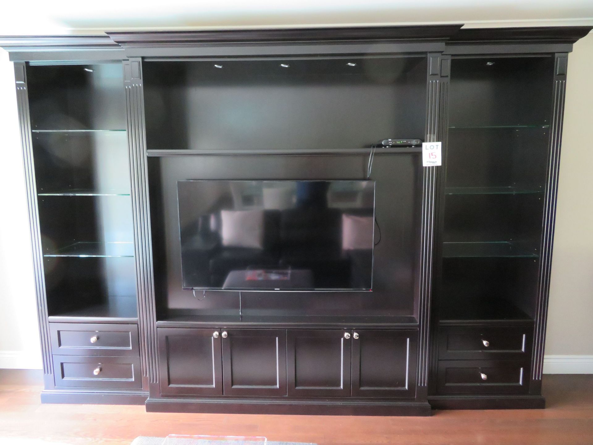 LOT including executive wood wall unit with (1) TV unit w/t 4 doors approx. 72"w x 21"d x 94"h / (2)