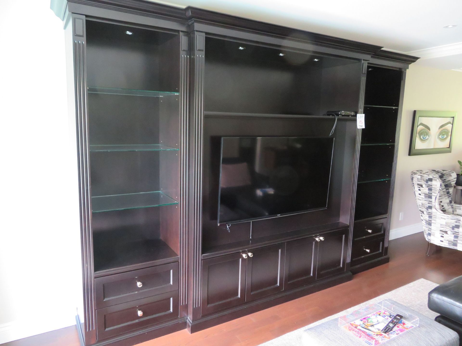 LOT including executive wood wall unit with (1) TV unit w/t 4 doors approx. 72"w x 21"d x 94"h / (2) - Image 2 of 6