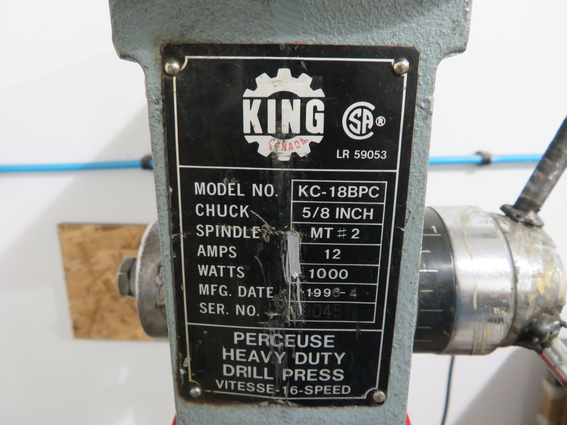 KING drill press, Mod: KC-18BPC, 12 amps, 110 volts - Image 3 of 4