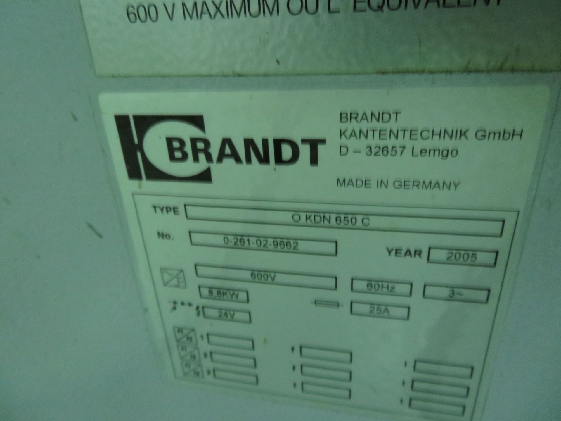 LOT including BRANDT edgebranding machine Mod: OKDN 650 C, rouding top and bottom #0261-02-9662, 600 - Image 5 of 15