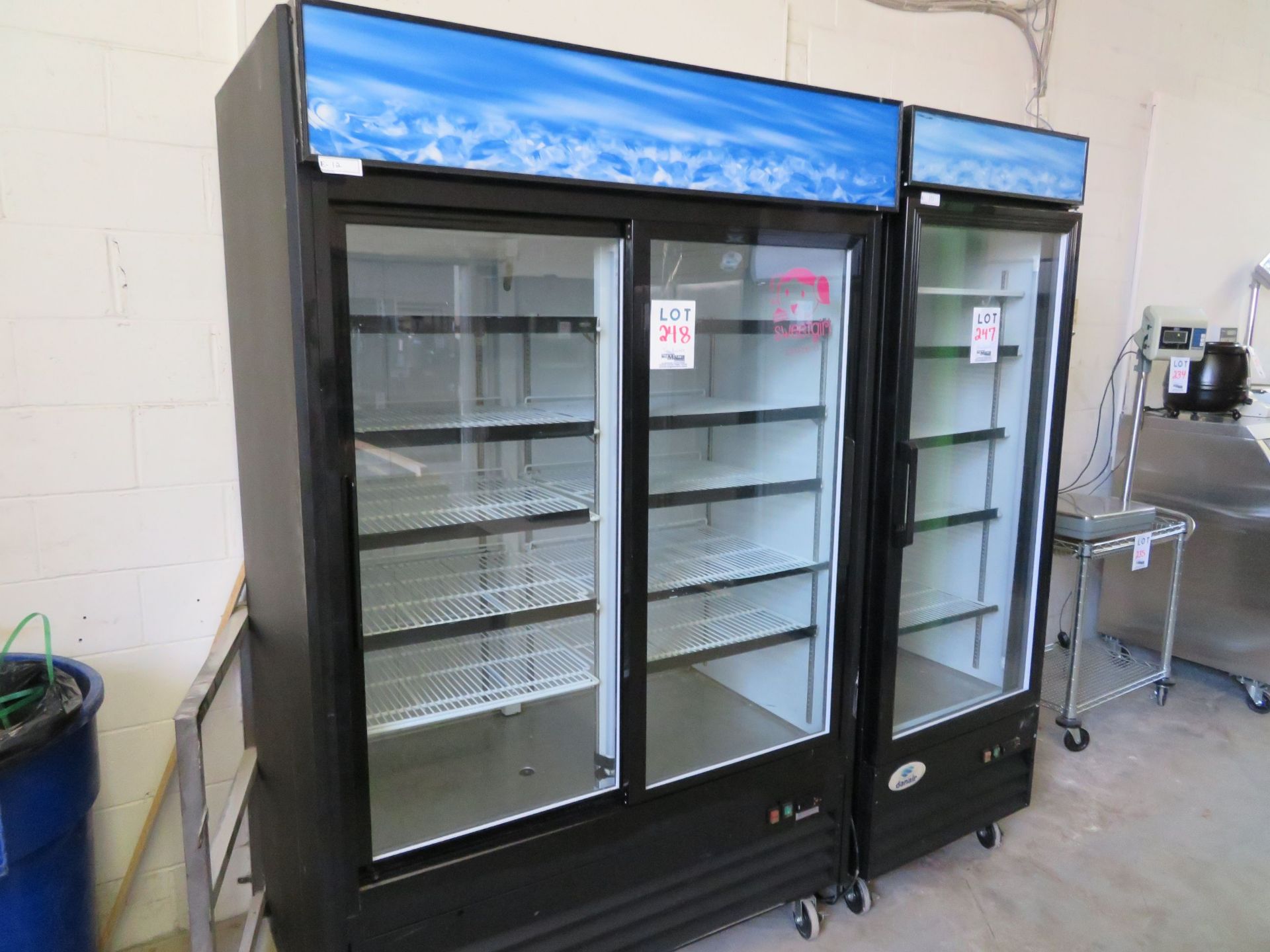 DANAIR 2 glass door display cooler on wheels, Mod: GDC-2-53-NRJ, approx. 52"w x 30"d x 84"h